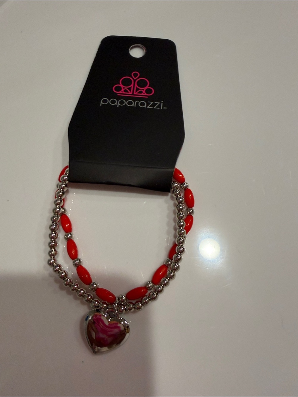 paparazzi Red Beaded Double-Strand Bracelet with Heart Charm